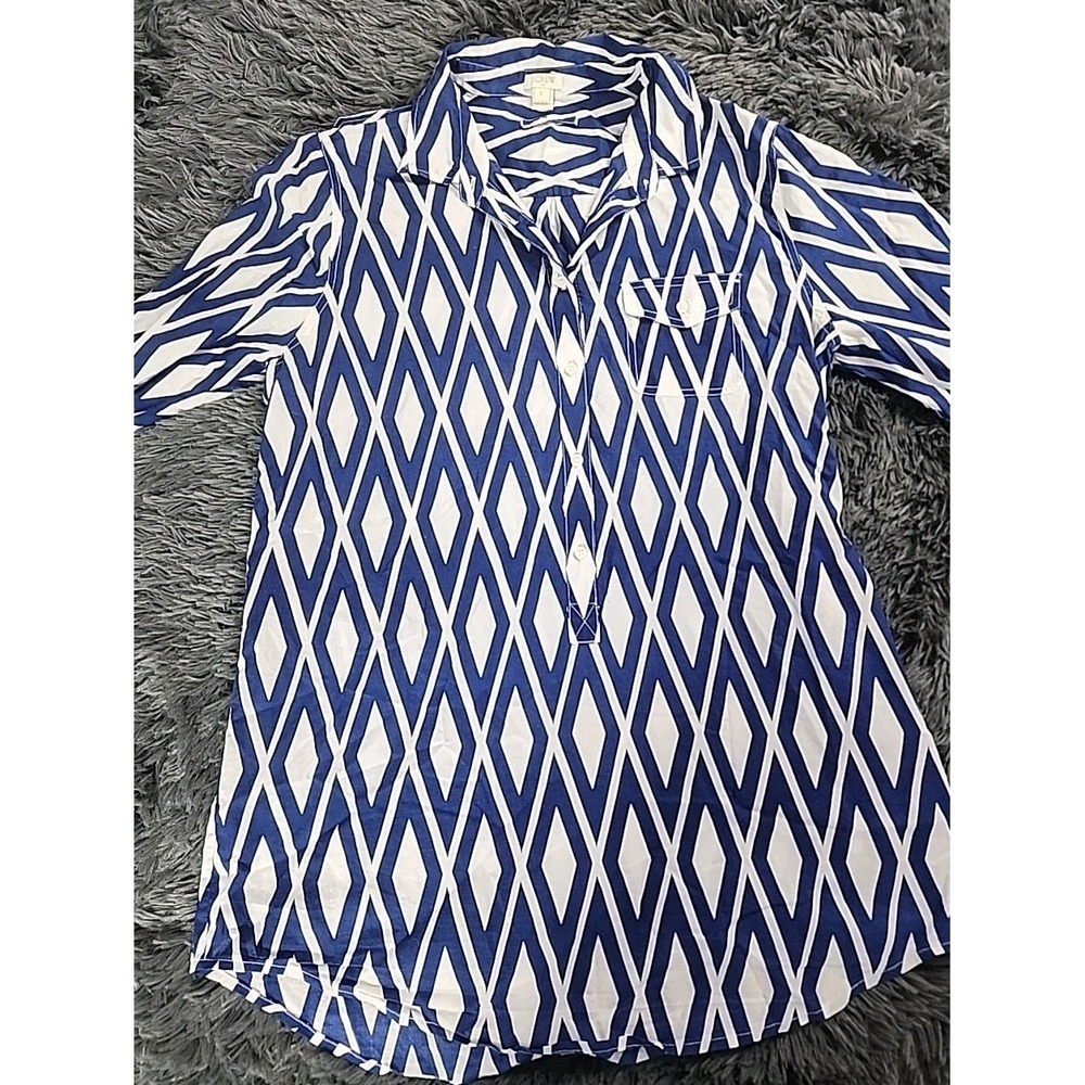 womens j‎ crew large button long sleeve Shirt Diamond Pattern